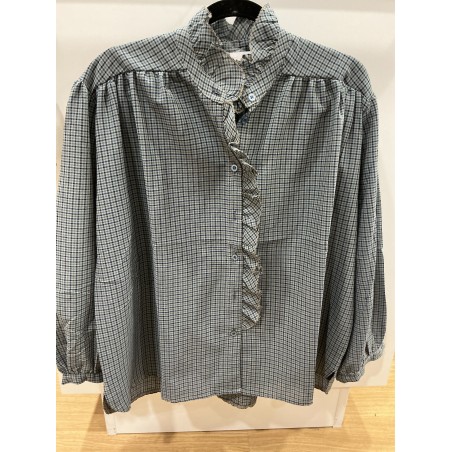 Chemise vichy col volant bleu