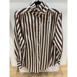 Chemise rayée col victorien choco et blanc