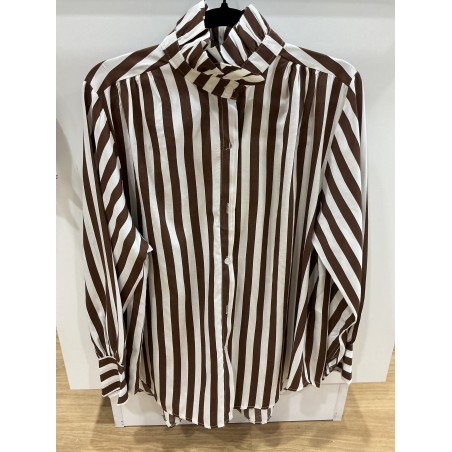 Chemise rayée col victorien choco et blanc