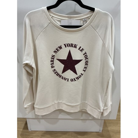 Sweat-shirt écru le Touquet bordeaux