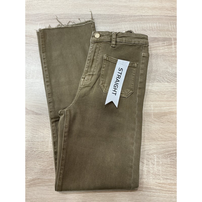 Jeans droit 7/8 poches plaquées tabac