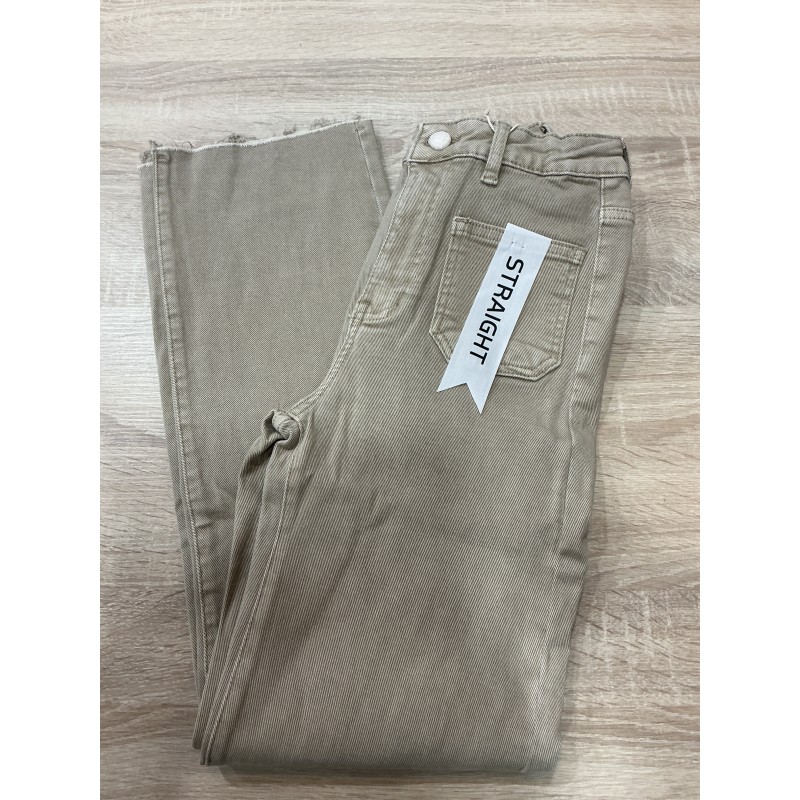 Jeans droit 7/8 poches plaquées beige
