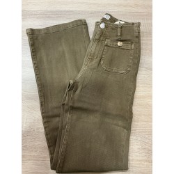 Jeans long large bouton doré tabac