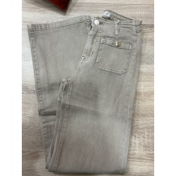 Jeans long large bouton doré beige