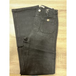 Jeans long large bouton doré noir