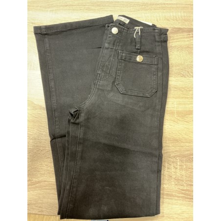Jeans long large bouton doré noir