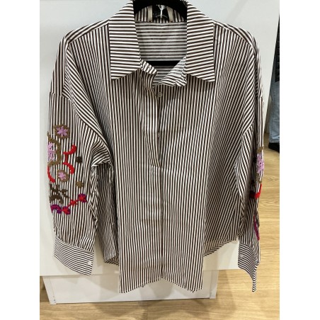 Chemise rayée choco broderies couleurs