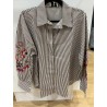 Chemise rayée choco broderies couleurs
