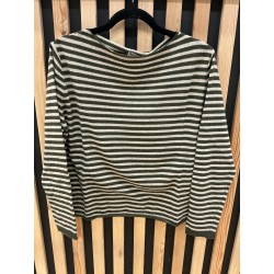 Pull rayé kaki et beige