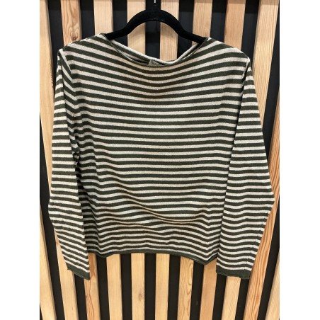 Pull rayé kaki et beige