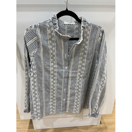 Chemise rayée bleu et broderies anglaise