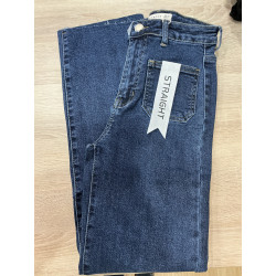 Jeans droit 7/8 poches plaquées bleu foncé