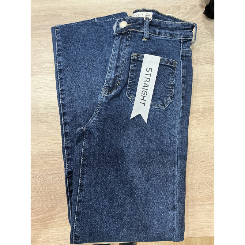 Jeans droit 7/8 poches plaquées bleu foncé