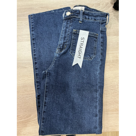 Jeans droit 7/8 poches plaquées bleu foncé