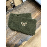 Pochette kaki cœur léopard