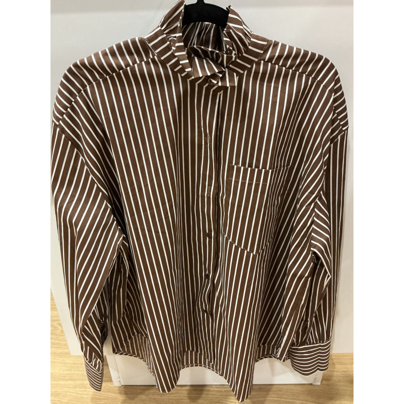 Chemise rayée choco col victorien