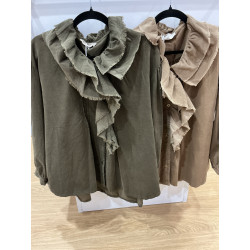 Chemise velours col jabot volant