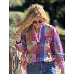 Blouse à carreaux rose