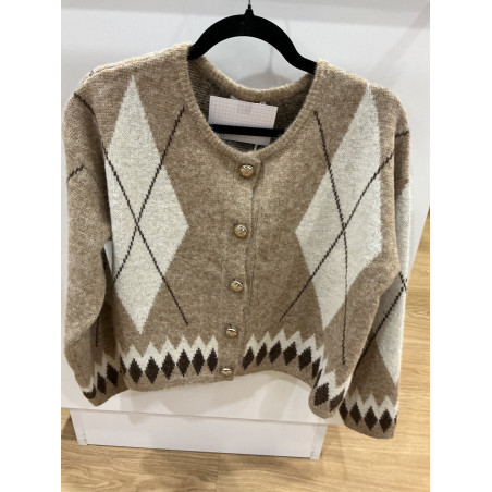 Gilet losange camel et choco