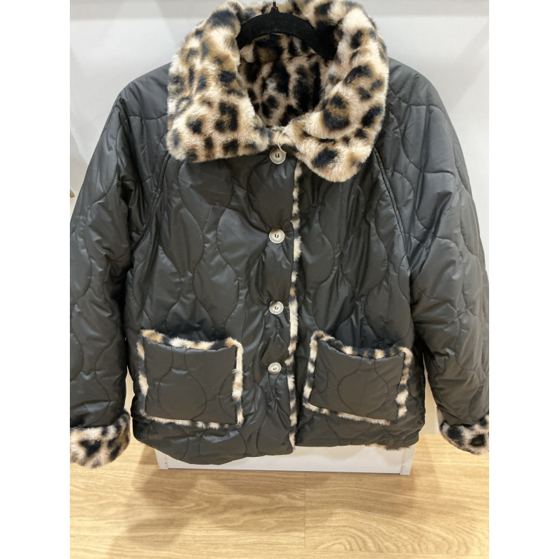 veste matelassée réversible noir/léopard