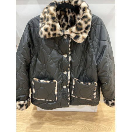 veste matelassée réversible noir/léopard