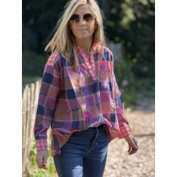 Blouse carreaux marine et rose