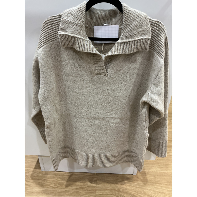 Pull col polo uni beige
