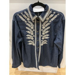chemise jeans brut broderies