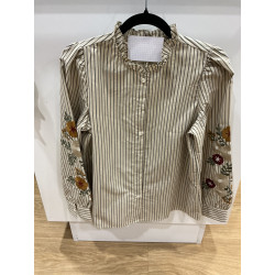 Chemise rayée beige broderie