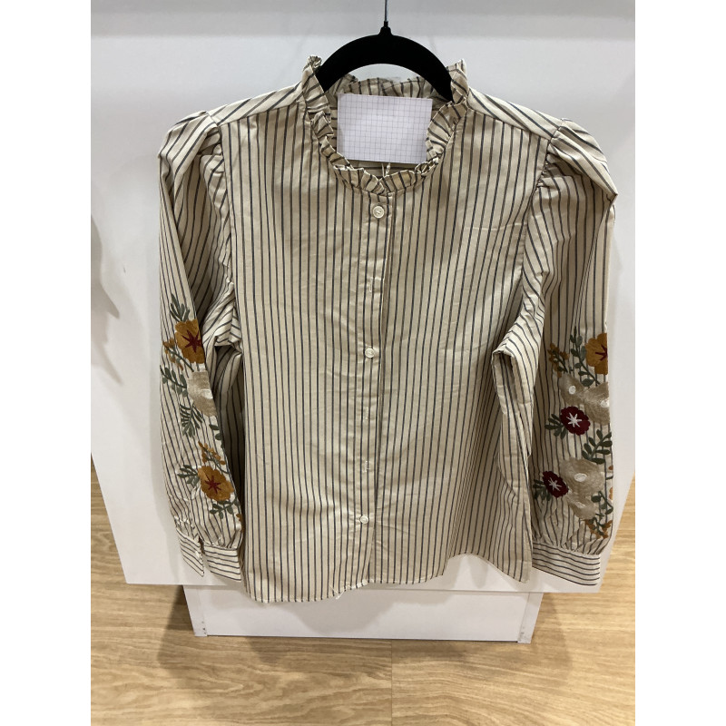 Chemise rayée beige broderie