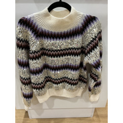 Pull écru et violet sequins