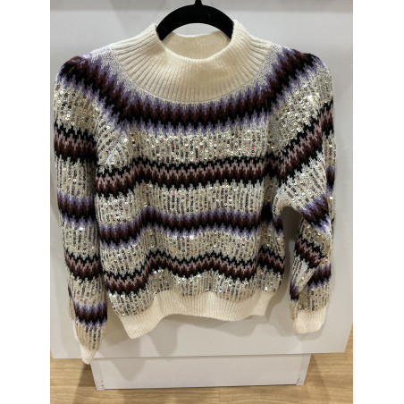 Pull écru et violet sequins