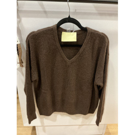 Pull alpaga col V choco