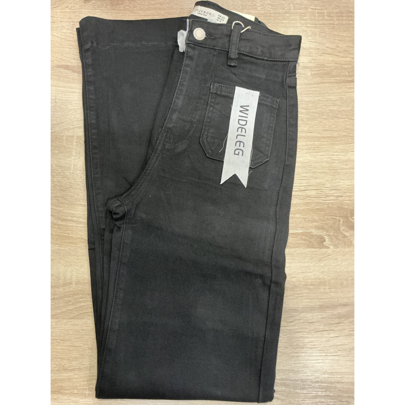 jeans long large poches plaquées noir