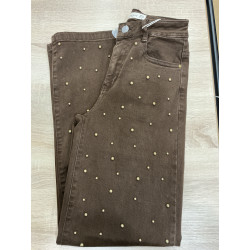 Jeans large choco perles dorés