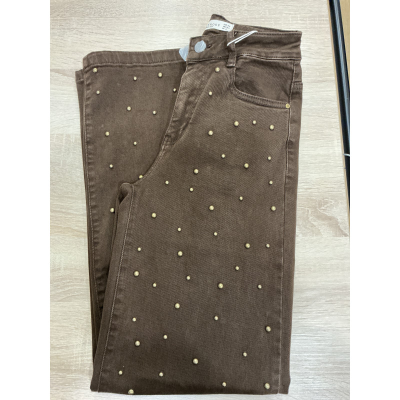 Jeans large choco perles dorés