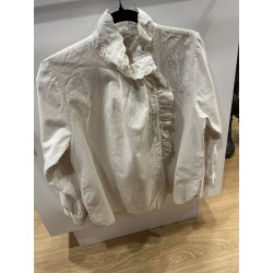 Chemise velours col vol broderies écru