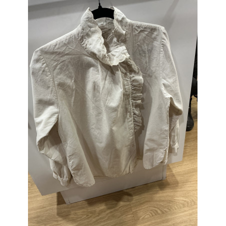 Chemise velours col vol broderies écru