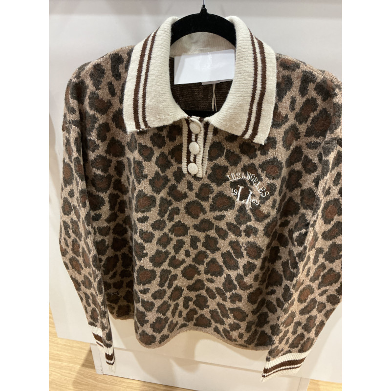 Pull col polo léopard