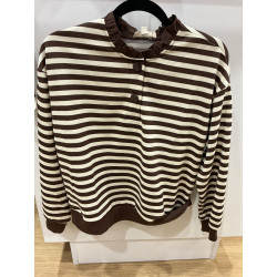 Sweat rayé choco col victorien