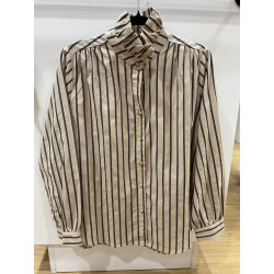 Chemise rayée col victorien beige et marine