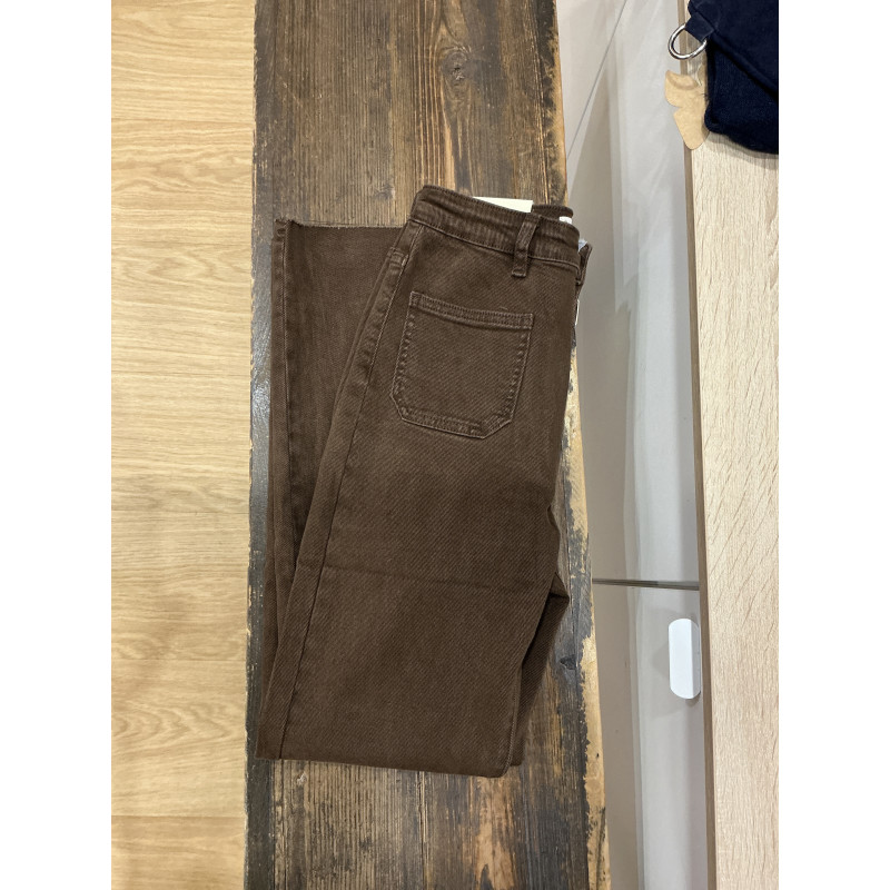 Jeans flared 7/8 poches plaquées  choco