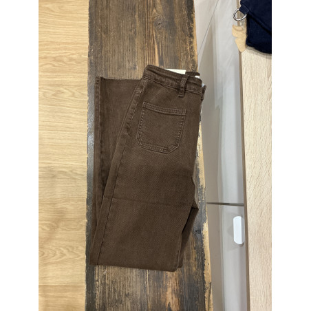 Jeans flared 7/8 poches plaquées  choco