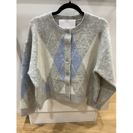 Gilet losange gris et bleu