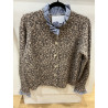Pull gilet leopard et col victorien rayé