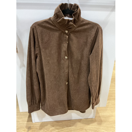 Chemise velours col victorien choco