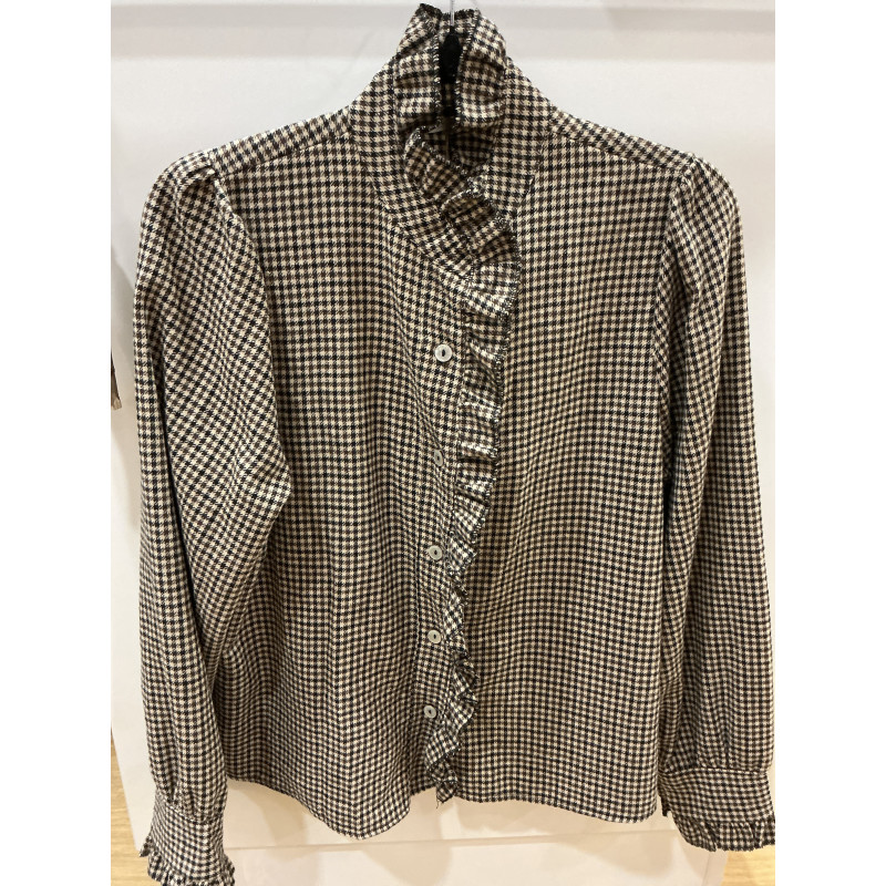 Chemise col volant pied de poule