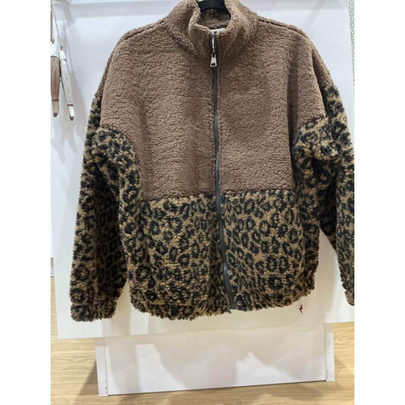 Veste moumoute choco et leopard