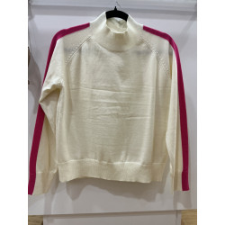 Pull écru bande rose
