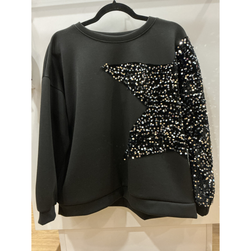 Sweat noir sequins étoile